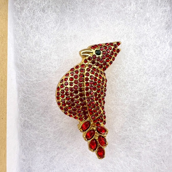 Talbots Jewelry - Talbots Red Rhinestone Gold Toned Cardinal Brooch